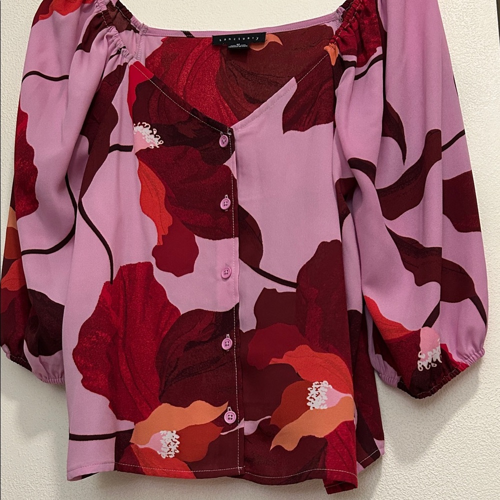 Sanctuary Floral Blouse - Pink and Red